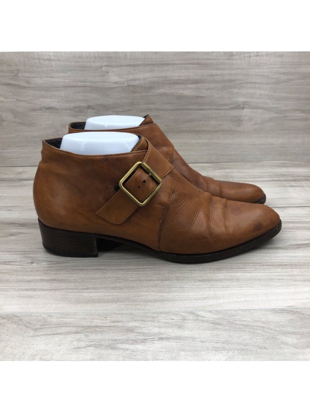 A. Testoni Ankle Boots Women's EU 39 Brown Leather Monk Strap Vintage Booties
